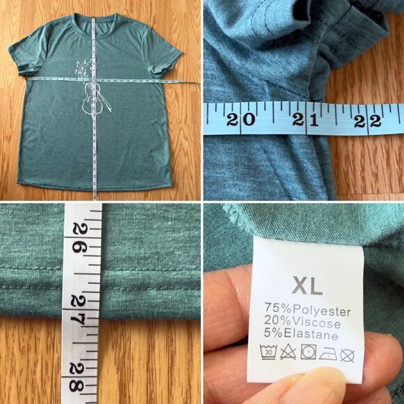 Violin Music Notes Graphic Tee Size XL Teal Short Sleeve Soft Stretch Calm Top - Picture 5 of 10